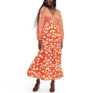 Diane Von Furstenberg DVF for Target V-Neck Ginkgo Cherry Tomato Maxi Dress